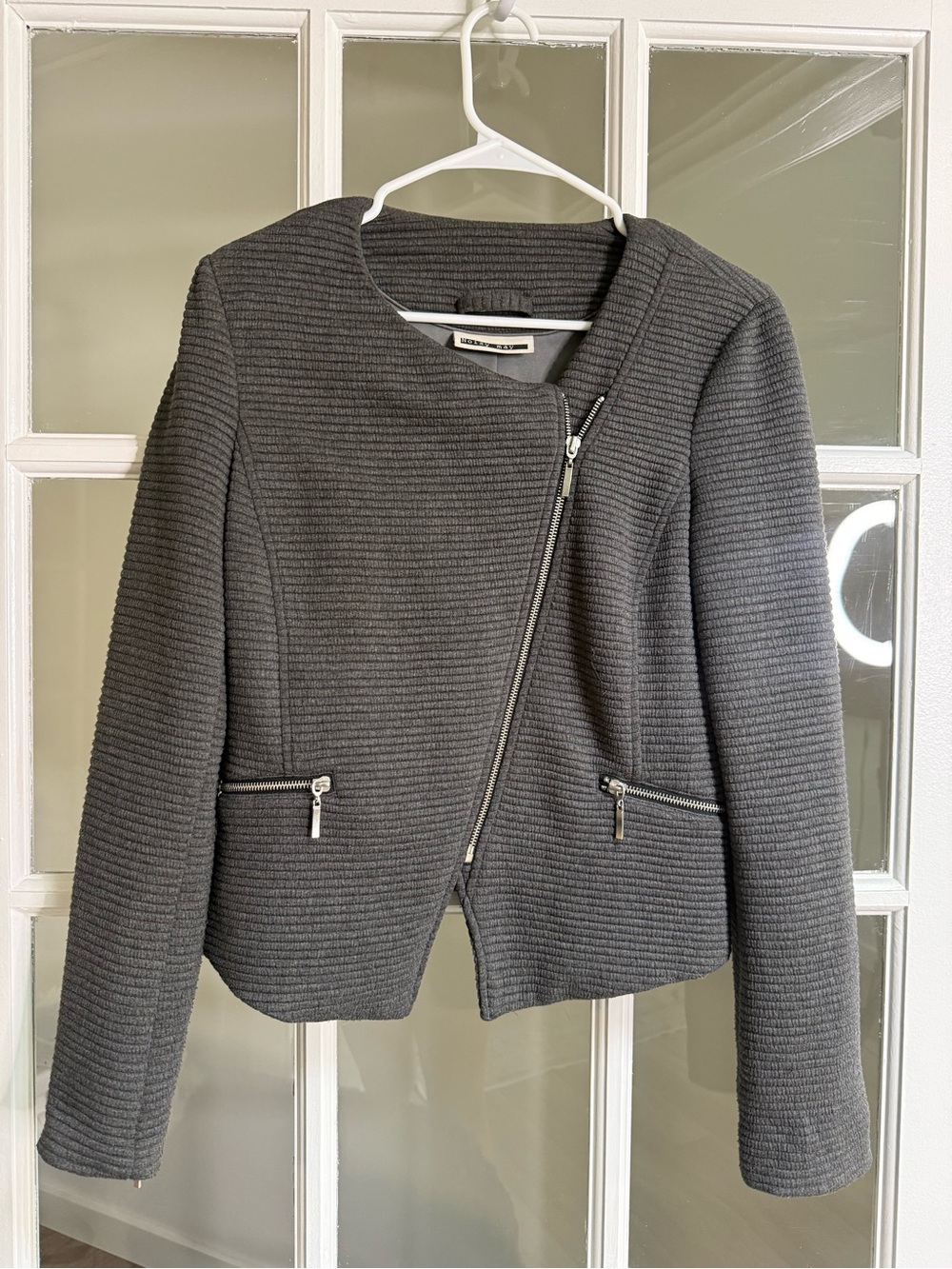 Noisy May Dark Gray Ribbed Asymmetrical Zip Blazer